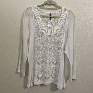 XCVI Blouse Top Womens Size M Lace Detail White Style 11180 NWT